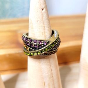 Heidi Daus Ring Rhinestone Purple, Green, Orange Austrian Crystal Size 5.75